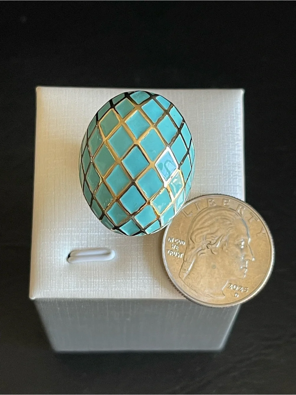 Turquoise Enamel dome Ring .